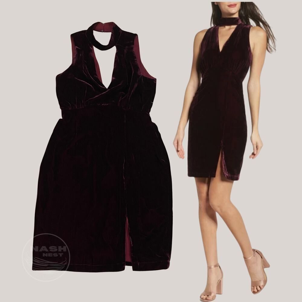 Adelyn Rae Velvet Choker Sheath Dress - Burgundy
